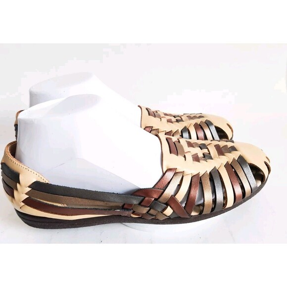 Softspots Woven Comfort Leather Huarache Sandals Slingback Flat 9 Narrow - Picture 2 of 11